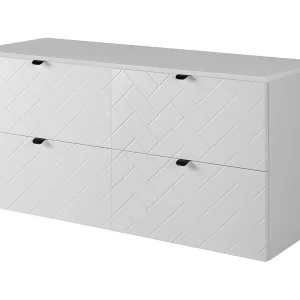 Badkamermeubel, Mat Wit, 120 x 57 x 46 cm, zwarte handgrepen