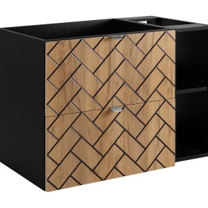 Badkamermeubel, Gouden ambachtelijk eikenhout, 80 x 57 x 46 cm, zwarte handgrepen
