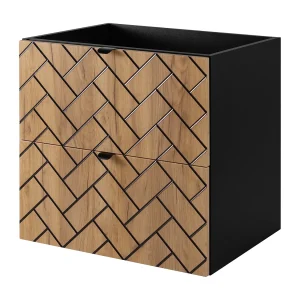 Badkamermeubel, Gouden ambachtelijk eikenhout, 60 x 57 x 46 cm, zwarte handgrepen