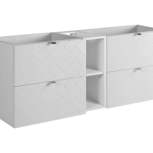 Badkamermeubel, Mat Wit, 140 x 57 x 46 cm, zilveren handgrepen