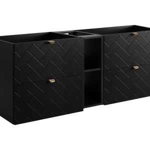 Badkamermeubel, Mat Zwart, 140 x 57 x 46 cm, gouden handgrepen