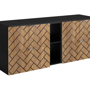 Badkamermeubel, Gouden ambachtelijk eikenhout, 140 x 57 x 46 cm, zilveren handgrepen