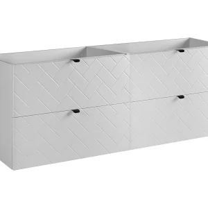 Badkamermeubel, Mat Wit, 160 x 57 x 46 cm, zwarte handgrepen