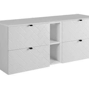 Badkamermeubel, Mat Wit, 140 x 57 x 46 cm, zwarte handgrepen