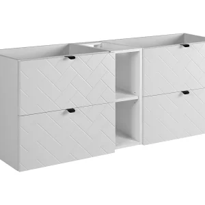 Badkamermeubel, Mat Wit, 140 x 57 x 46 cm, zwarte handgrepen