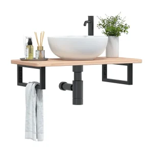 Badkamer wandschap staal en massief eikenhout