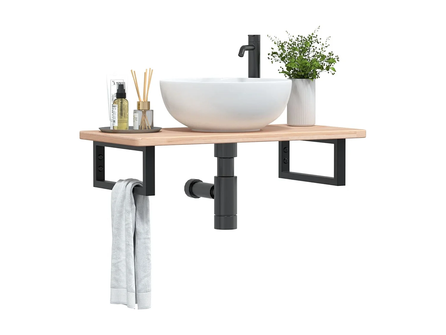 Badkamer wandschap staal en massief eikenhout
