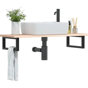 Badkamer wandschap staal en massief eikenhout