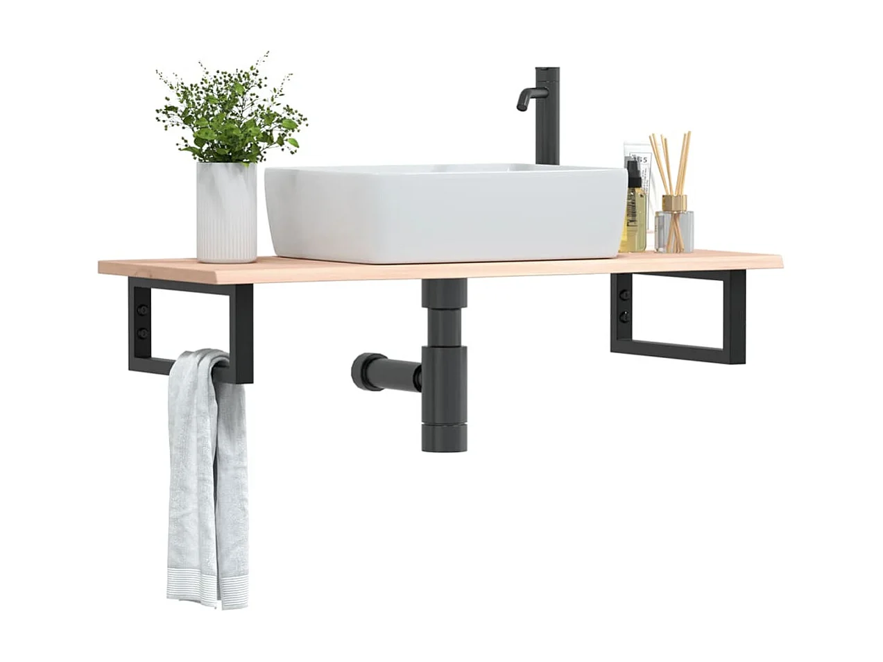 Badkamer wandschap staal en massief eikenhout