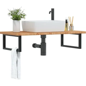 Badkamer wandschap staal en massief eikenhout