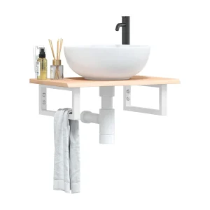 Badkamer wandschap staal en massief eikenhout