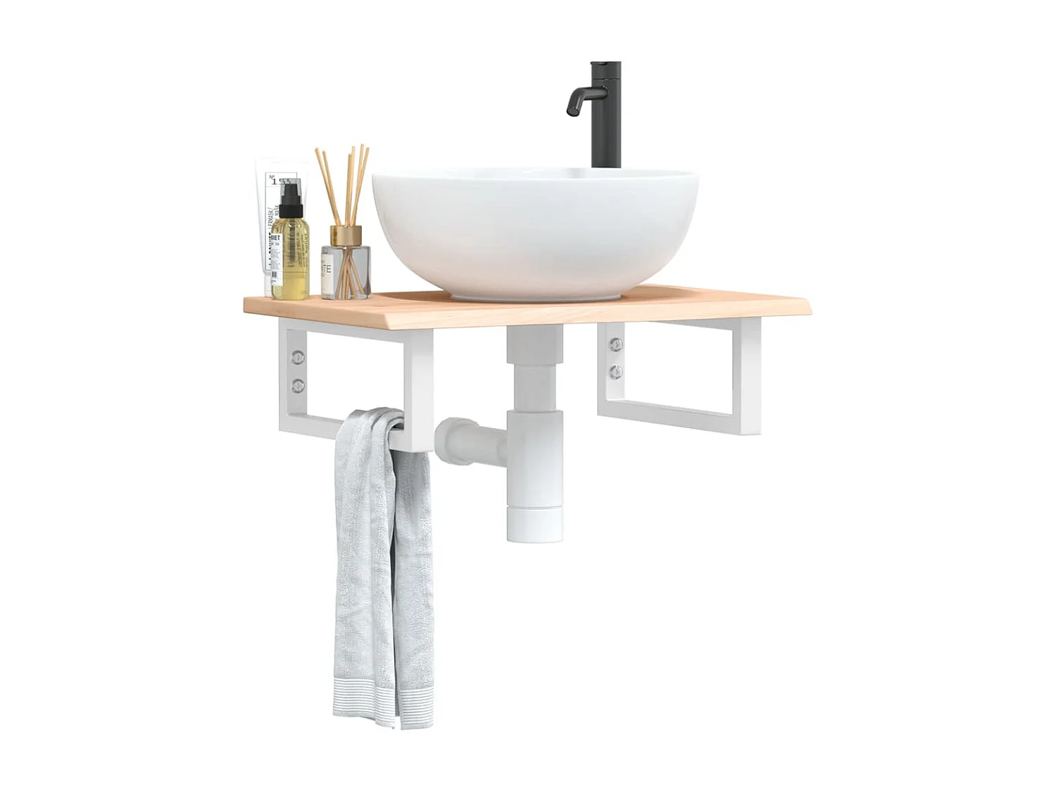 Badkamer wandschap staal en massief eikenhout