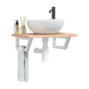 Badkamer wandschap staal en massief eikenhout