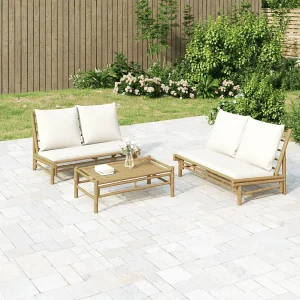2-delige Loungeset met kussens bamboe crèmewit 2-delige Loungeset met kussens bamboe crèmewit