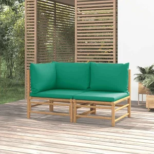 2-delige Loungeset met kussens bamboe groen 2-delige Loungeset met kussens bamboe groen