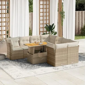 9-delige Loungeset met kussens poly rattan beige 9-delige Loungeset met kussens poly rattan beige