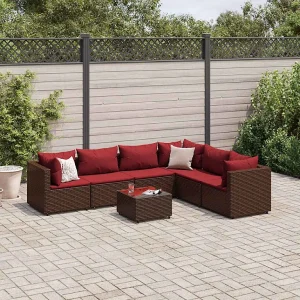 7-delige Loungeset met kussens poly rattan bruin 7-delige Loungeset met kussens poly rattan bruin