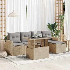 6-delige Loungeset met kussens poly rattan beige 6-delige Loungeset met kussens poly rattan beige