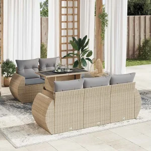 6-delige Loungeset met kussens poly rattan beige 6-delige Loungeset met kussens poly rattan beige