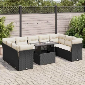 10-delige Loungeset met kussens poly rattan zwart 10-delige Loungeset met kussens poly rattan zwart