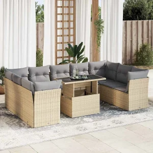 10-delige Loungeset met kussens poly rattan beige 10-delige Loungeset met kussens poly rattan beige