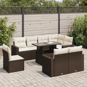 9-delige Loungeset met kussens poly rattan bruin 9-delige Loungeset met kussens poly rattan bruin