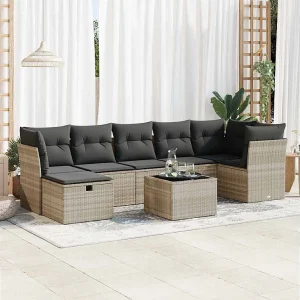 8-delige Loungeset met kussens poly rattan lichtgrijs 8-delige Loungeset met kussens poly rattan lichtgrijs