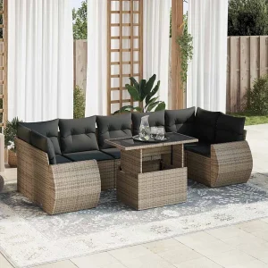 8-delige Loungeset met kussens poly rattan grijs 8-delige Loungeset met kussens poly rattan grijs