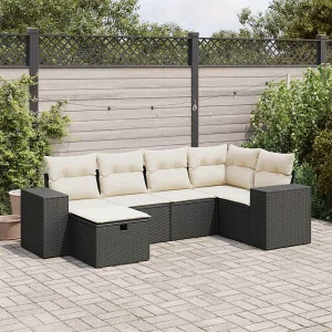 6-delige Loungeset met kussens poly rattan zwart 6-delige Loungeset met kussens poly rattan zwart