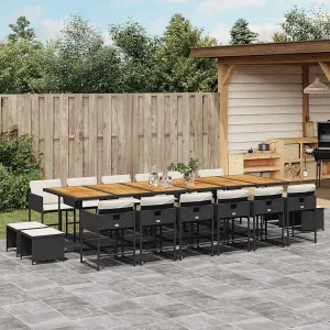 17-delige Tuinset met kussens poly rattan zwart