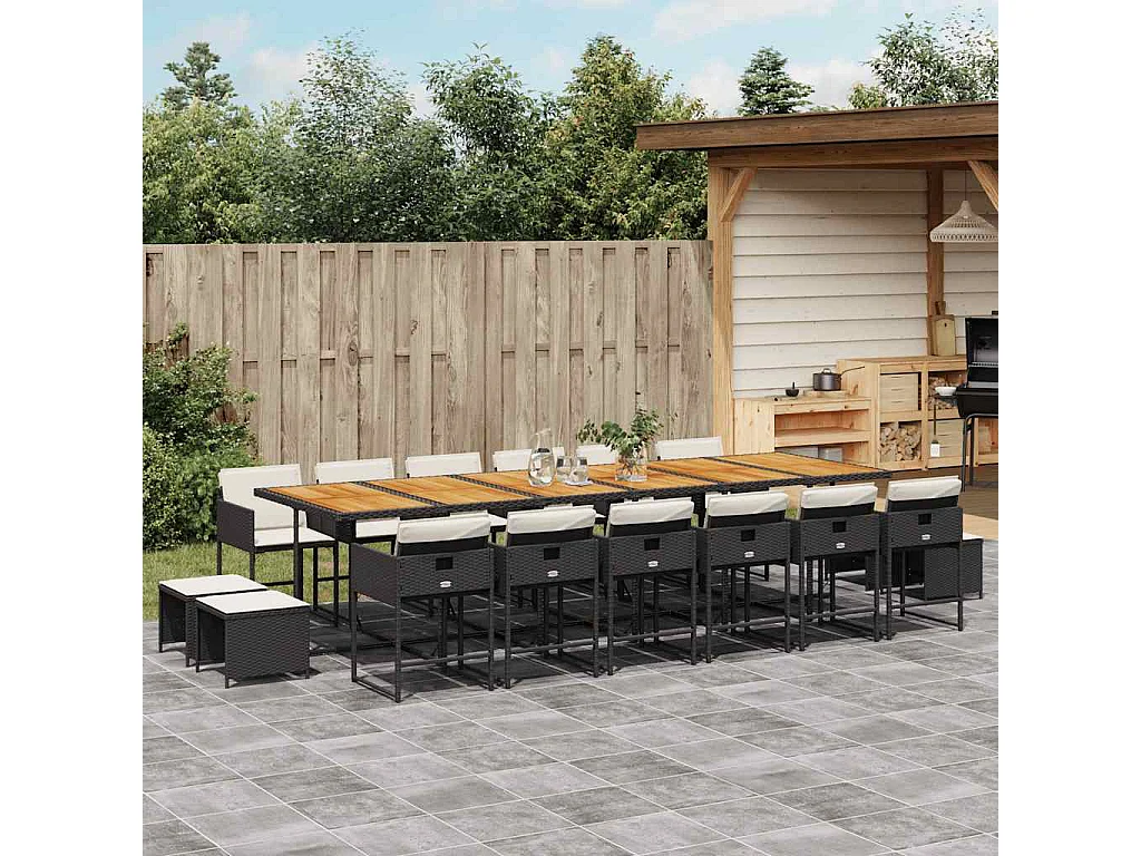 17-delige Tuinset met kussens poly rattan zwart