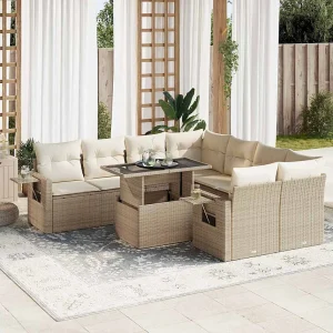 9-delige Loungeset met kussens poly rattan beige 9-delige Loungeset met kussens poly rattan beige