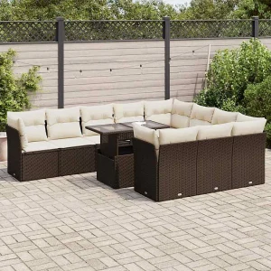 11-delige Loungeset met kussens poly rattan bruin 11-delige Loungeset met kussens poly rattan bruin