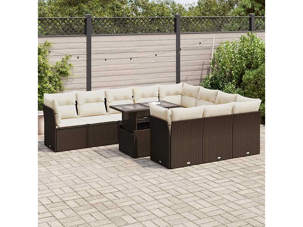 11-delige Loungeset met kussens poly rattan bruin