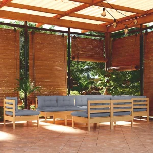 11-delige Loungeset met grijze kussens massief grenenhout 11-delige Loungeset met grijze kussens massief grenenhout