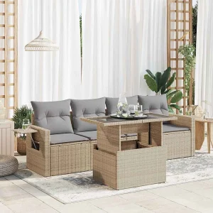 5-delige Loungeset met kussens poly rattan beige 5-delige Loungeset met kussens poly rattan beige