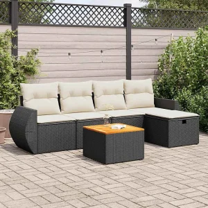 6-delige Loungeset met kussens poly rattan zwart 6-delige Loungeset met kussens poly rattan zwart