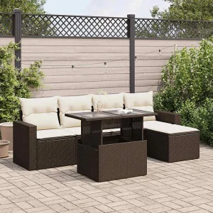 6-delige Loungeset met kussens poly rattan bruin 6-delige Loungeset met kussens poly rattan bruin