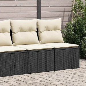 2-delige Loungeset met kussens poly rattan acacia zwart 2-delige Loungeset met kussens poly rattan acacia zwart
