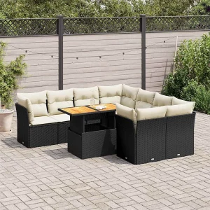9-delige Loungeset met kussens poly rattan zwart 9-delige Loungeset met kussens poly rattan zwart