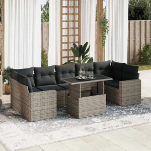 8-delige Loungeset met kussens poly rattan grijs 8-delige Loungeset met kussens poly rattan grijs