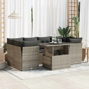 7-delige Loungeset met kussens poly rattan grijs 7-delige Loungeset met kussens poly rattan grijs