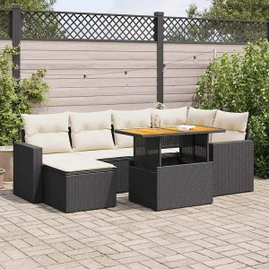 7-delige Loungeset met kussens poly rattan zwart 7-delige Loungeset met kussens poly rattan zwart