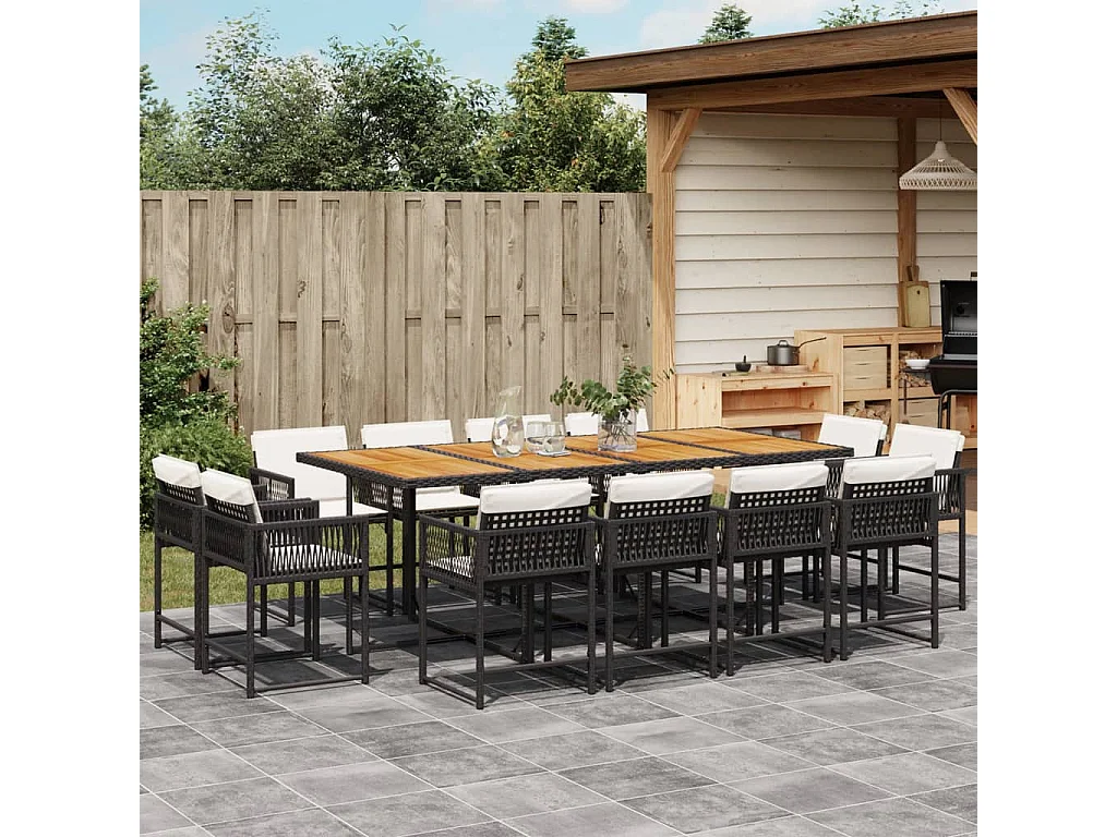 13-delige Tuinset met kussens poly rattan zwart