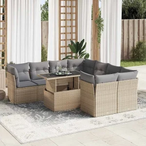 9-delige Loungeset met kussens poly rattan beige 9-delige Loungeset met kussens poly rattan beige