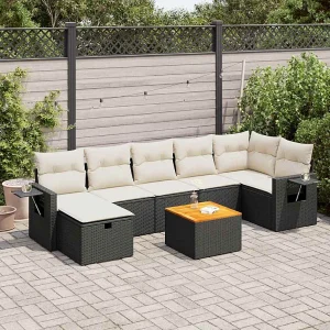 8-delige Loungeset met kussens poly rattan zwart 8-delige Loungeset met kussens poly rattan zwart
