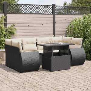 7-delige Loungeset met kussens poly rattan zwart 7-delige Loungeset met kussens poly rattan zwart