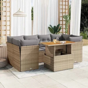 7-delige Loungeset met kussens poly rattan beige 7-delige Loungeset met kussens poly rattan beige