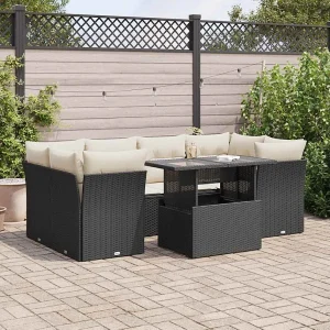 7-delige Loungeset met kussens poly rattan zwart 7-delige Loungeset met kussens poly rattan zwart