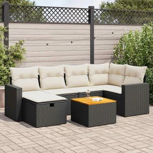 7-delige Loungeset met kussens poly rattan zwart 7-delige Loungeset met kussens poly rattan zwart